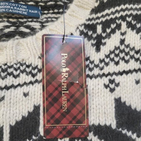 NEW Polo Ralph Lauren Sweater! White Snowflake Design  Cotton Cashmere  SLIM FIT - Picture 4 of 4